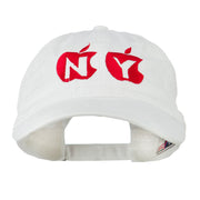 NY with Apple Image Embroidered Washed Cap