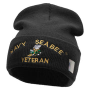 Licensed Navy Seabee Veteran Logo Embroidered Long Beanie Made in USA