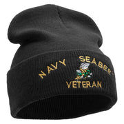 Licensed US Navy Seabee Veteran Military Embroidered Long Beanie Made in USA