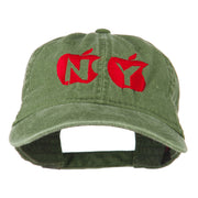 NY with Apple Image Embroidered Washed Cap