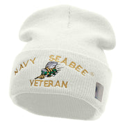 Licensed US Navy Seabee Veteran Military Embroidered Long Beanie Made in USA