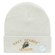 Licensed US Navy Seabee Veteran Military Embroidered Long Beanie Made in USA