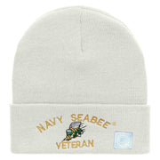 Licensed Navy Seabee Veteran Logo Embroidered Long Beanie Made in USA