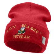 Licensed US Navy Seabee Veteran Military Embroidered Long Beanie Made in USA