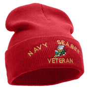 Licensed US Navy Seabee Veteran Military Embroidered Long Beanie Made in USA