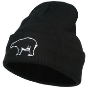 Polar Bear Outline Embroidered Long Beanie