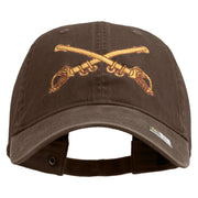 U.S. Army Cavalry Collar Insignia Embroidered Washed Solid Pigment Dyed Cotton Twill Brass Buckle Cap - Brown OSFM