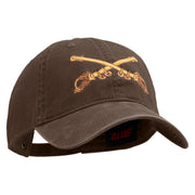 U.S. Army Cavalry Collar Insignia Embroidered Washed Solid Pigment Dyed Cotton Twill Brass Buckle Cap - Brown OSFM
