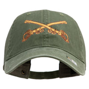 U.S. Army Cavalry Collar Insignia Embroidered Washed Solid Pigment Dyed Cotton Twill Brass Buckle Cap - Olive OSFM