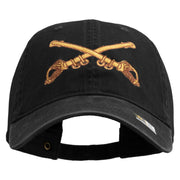 U.S. Army Cavalry Collar Insignia Embroidered Washed Solid Pigment Dyed Cotton Twill Brass Buckle Cap - Black OSFM