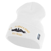 US Submarine Retired Military Embroidered 12 inch Cuffed Knit YP Long Beanie - White OSFM
