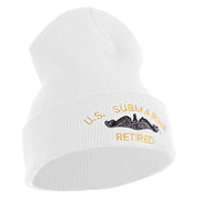US Submarine Retired Military Embroidered 12 inch Cuffed Knit YP Long Beanie - White OSFM
