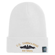 US Submarine Retired Military Embroidered 12 inch Cuffed Knit YP Long Beanie - White OSFM