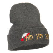 Christmas Ho Ho Ho with Hat Embroidered Long Beanie