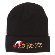 Christmas Ho Ho Ho with Hat Embroidered Long Beanie