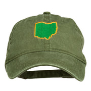 Ohio State Map Embroidered Washed Cotton Cap