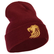 Gold Lion Embroidered Long Cuffed Beanie