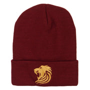 Gold Lion Embroidered Long Cuffed Beanie