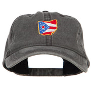 Ohio Map State Flag Embroidered Washed Cap