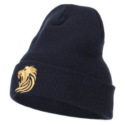 Gold Lion Embroidered Long Cuffed Beanie