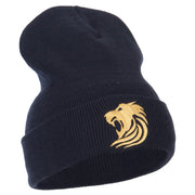 Gold Lion Embroidered Long Cuffed Beanie