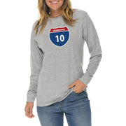 Interstate Freeway 10 Graphic Long Sleeve Crewneck Tee