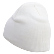 Cute Emoji Face Embroidered 8 Inch Knitted Short Beanie - White OSFM