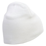 Cute Emoji Face Embroidered 8 Inch Knitted Short Beanie - White OSFM