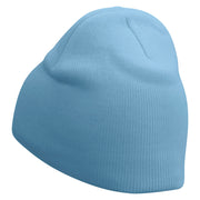 Cute Emoji Face Embroidered 8 Inch Knitted Short Beanie - Lt-Blue OSFM