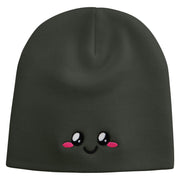 Cute Emoji Face Embroidered 8 Inch Knitted Short Beanie - Dk-Grey OSFM