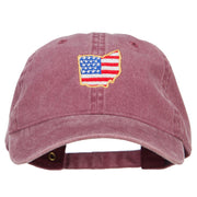 USA Flag Ohio Map Embroidered Washed Buckle Cap