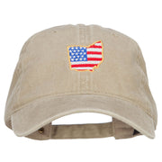 USA Flag Ohio Map Embroidered Washed Buckle Cap