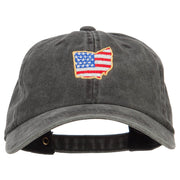 USA Flag Ohio Map Embroidered Washed Buckle Cap