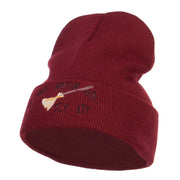 If The Broom Fits Embroidered Long Beanie