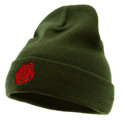 Rose Print Embroidered 12 Inch Long Knitted Beanie