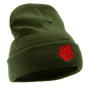 Rose Print Embroidered 12 Inch Long Knitted Beanie