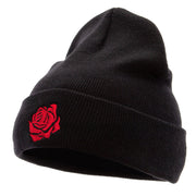 Rose Print Embroidered 12 Inch Long Knitted Beanie