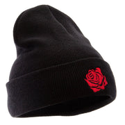 Rose Print Embroidered 12 Inch Long Knitted Beanie