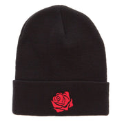 Rose Print Embroidered 12 Inch Long Knitted Beanie