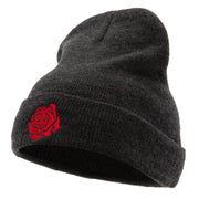 Rose Print Embroidered 12 Inch Long Knitted Beanie