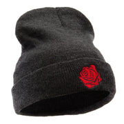 Rose Print Embroidered 12 Inch Long Knitted Beanie