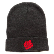 Rose Print Embroidered 12 Inch Long Knitted Beanie