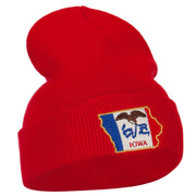 Iowa State Flag Map Embroidered Long Beanie