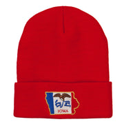 Iowa State Flag Map Embroidered Long Beanie