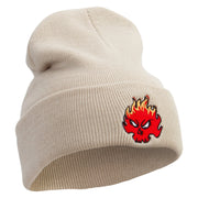 Fire Demon Embroidered 12 Inch Long Knitted Beanie - Birch OSFM