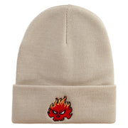 Fire Demon Embroidered 12 Inch Long Knitted Beanie