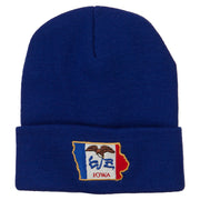 Iowa State Flag Map Embroidered Long Beanie