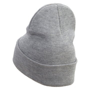 Fire Demon Embroidered 12 Inch Long Knitted Beanie - Heather-Grey OSFM