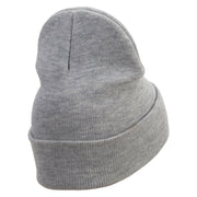 Fire Demon Embroidered 12 Inch Long Knitted Beanie - Heather-Grey OSFM