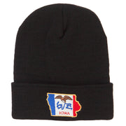 Iowa State Flag Map Embroidered Long Beanie